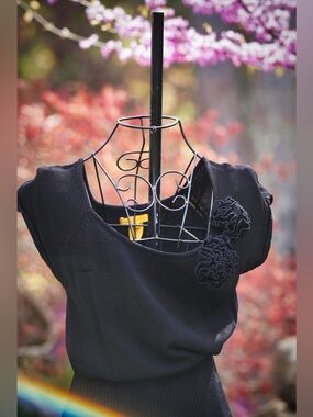 Black Knit Dress with Rainbow Ruffle Hem